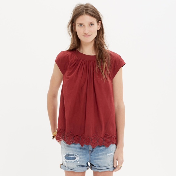 Madewell Tops - Madewell Eyelet-Hem Stitched Peasant Top